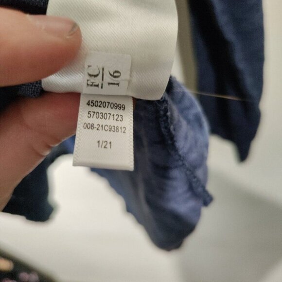 Chico's‎ Dark Blue Linen V Neck Long Sleeve Burnout Shirt Size Medium - Picture 5 of 7